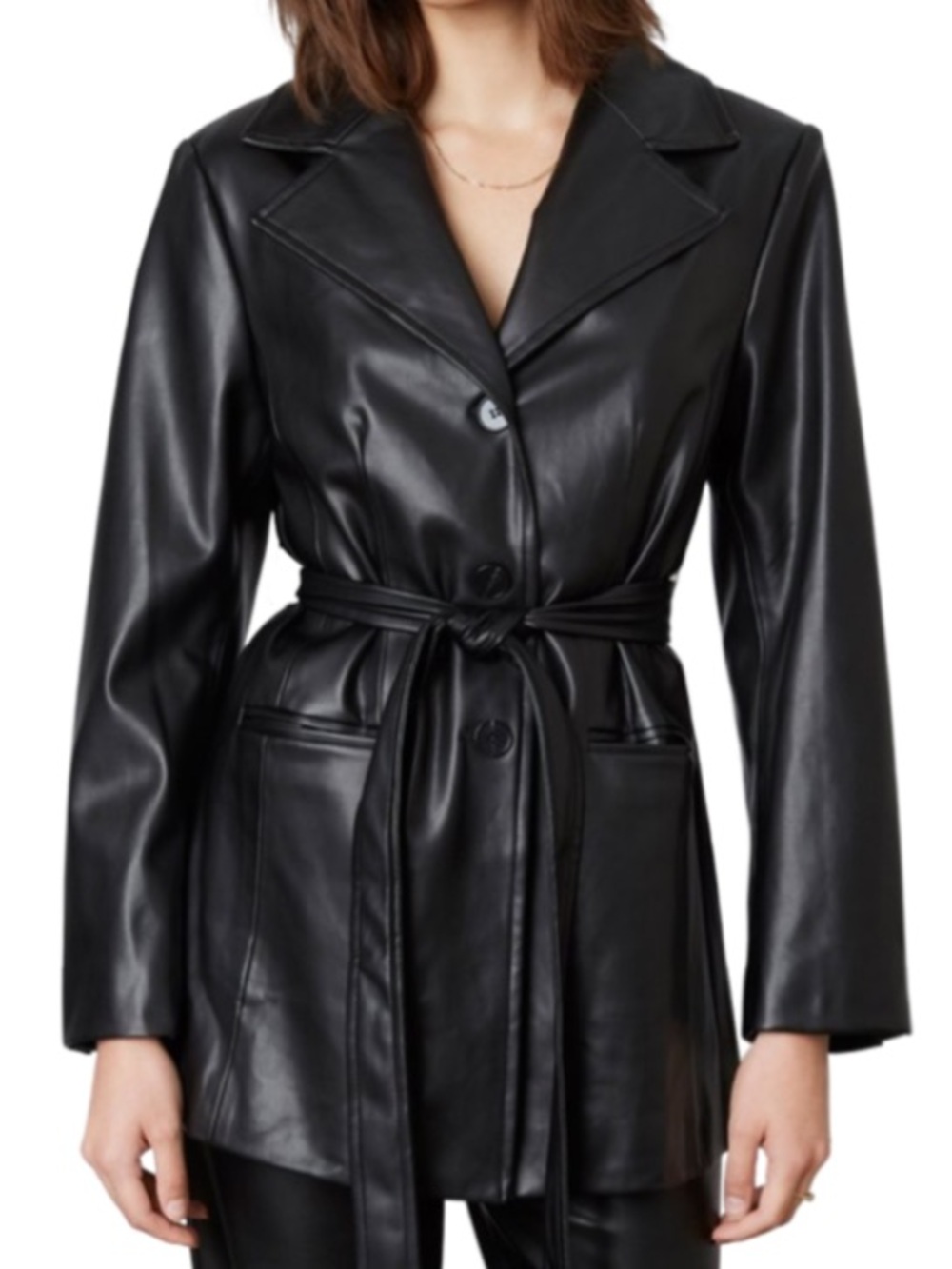 NIA Faux Leather Blazer Jacket – Black Size S